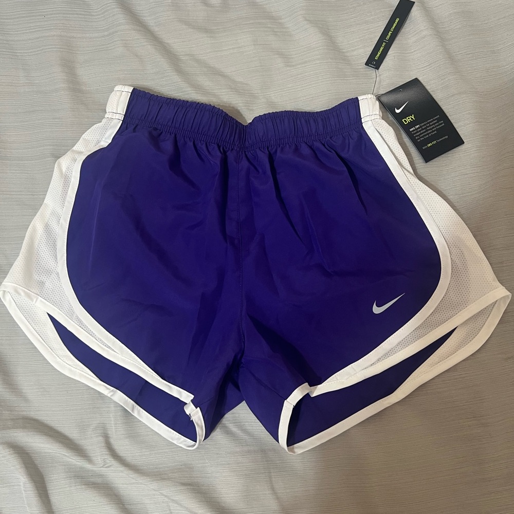Nike Purple and White Athletic Shorts with Elastic Waistband